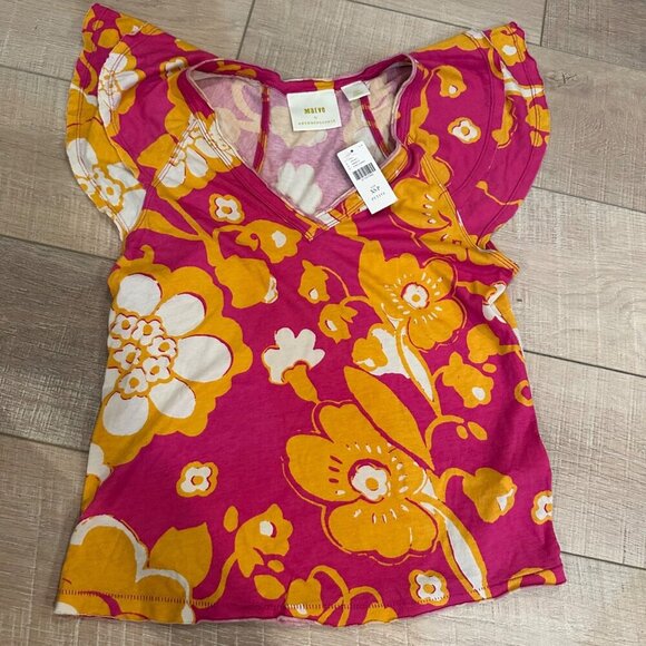 Maeve Tops - MAEVE BY ANTHROPOLOGIE PINK AND ORANGE CAP SLEEVE SHIRT NEW XS PETITE